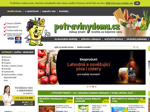 potraviny domů, potraviny online, dovoz potravin až do domu. praha a okolí, doprava zdarma. čerstvé potraviny včetně masa, pečiva, mléčných výrobků, ovoce a zeleniny. neztrácejte čas ve frontách, vyzkoušejte potraviny domů.
