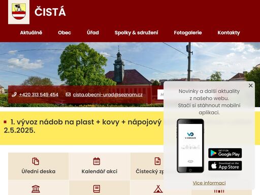 oficiální stránky obce čistá