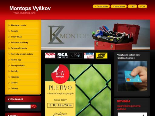 montops provádí topenářské práce, rozvody propan butanu, prodává instalační materiál, hutní materiál, nářadí