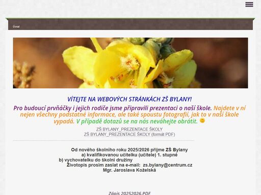 webové stránky málotřídní základní školy bylany, okres kolín.