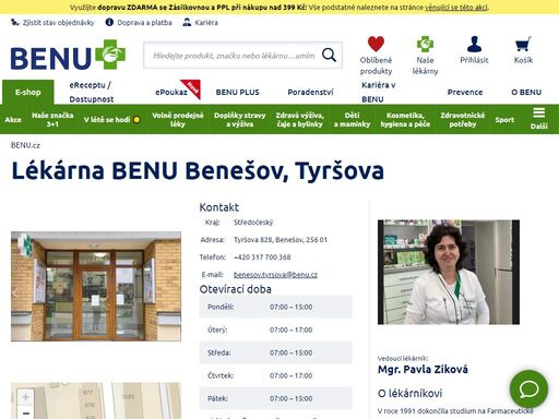v roce 1991 dokončila studium na farmaceutické fakultě univerzity komenského v bratislavě. od roku 2011 pracuje v benešovské lékárně a postupně se vypracovala na vedoucí lékárnici. v dubnu 2021 je lékárna součástí benu franšízy. ve volném čase ráda maluje, tančí, miluje přírodu, kde ráda relaxuje.…