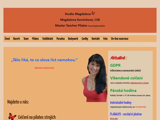 nabízíme cvičení pilates v brně na strojích cadillac, reformer a combo chair. poskytujeme hubnoucí, detoxikační a laktační poradenství. prodáváme produkty aloe vera.