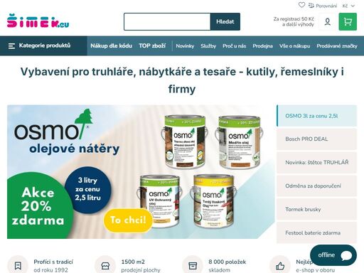 vybavení pro truhláře, nábytkáře a tesaře - kutily, řemeslníky i firmy. šimek proficentrum - vše pro truhláře
již více jak 30 let dodáváme do vašich rukou nářadí a nástroje. s výběrem poradíme v kamenné prodejně i na internetu profesionálním truhlářům i domácím řemeslníkům. specializujeme se na dřevoobráběcí a…