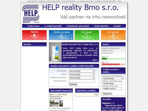 realitní kancelář help reality brno s.r.o. se specializuje výhradně na obchodování s nemovitostmi. v brně a okolí zprostředkovává prodej a pronájem všech typů nemovitostí.