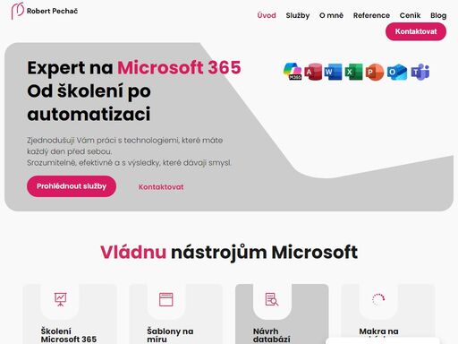 jmenuji se robert pechač a už více než 20 let pomáhám lidem a firmám využívat microsoft 365 (dříve microsoft office) naplno. školím, konzultuji, tvořím