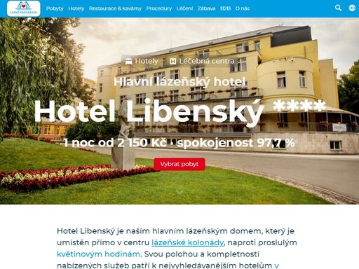 hotel libenský je naším hlavním lázeňským domem, který je umístěn přímo v centru lázeňské kolonády, naproti proslulým květinovým hodinám. svou polohou a kompletností nabízených služeb patří k nejvyhledávanějším hotelům v poděbradech.