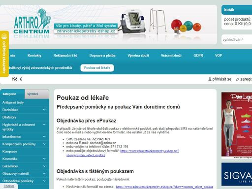 e-shop, zdravotnické potřeby, zdravotní pomůcky, kompresivní punčochy, kompenzační pomůcky, ortézy, bandáže, rehabilitační pomůcky, tonometry a další