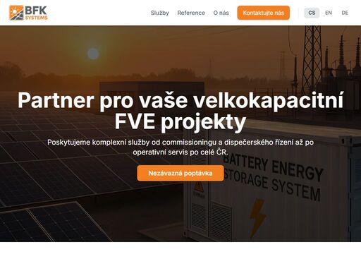 bfk systems se specializuje na commissioning velkých fve, dispečerské řízení, svr, agregace a rekonstrukce vn a trafostanic pro komerční fotovoltaiku v celé čr.
