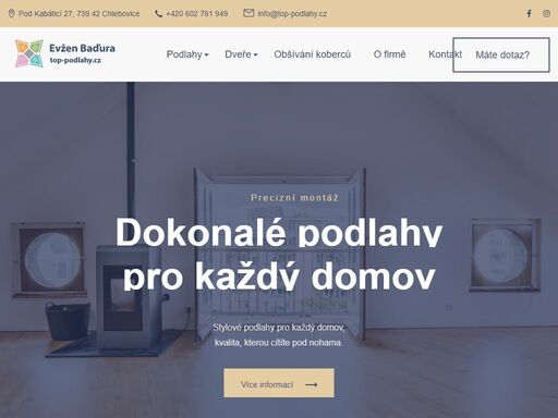 na trhu působíme od roku 1992 a naší hlavní činností je prodej + montáž podlah a dveří. na podlahy pak dodáme i položíme koberce dle vašeho výběru.