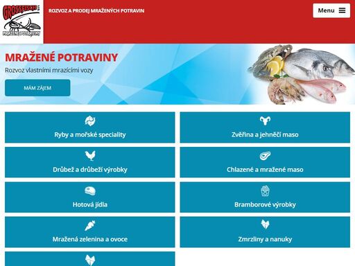 rozvoz vlastními mrazírenskými vozy. ryby a mořské speciality.
zvěřina a jehněčí maso. drůbež a drůbeží výrobky. chlazené a mražené maso. hotová jídla. bramborové výrobky. mražená zelenina a ovoce. zmrzliny a nanuky. snídaňový program.