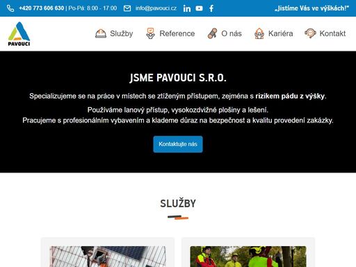 specializujeme se na práce v místech se ztíženým přístupem, zejména s rizikem pádu z výšky. používáme lanový přístup, vysokozdvižné plošiny a lešení.