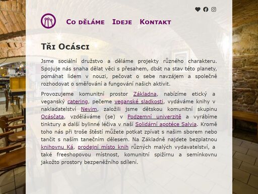 jsme sociální družstvo a děláme projekty různého charakteru. spojuje nás snaha dělat věci s přesahem, dbát na stav této planety, pomáhat lidem v nouzi, pečovat o sebe navzájem a společně rozhodovat o směřování a fungování našich aktivit.