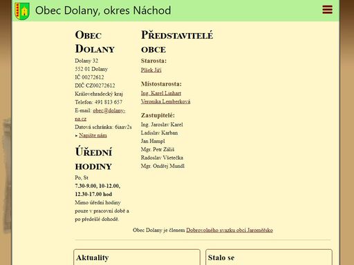 stránky obecního úřadu obce dolany, okres náchod