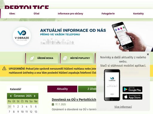 oficiální stránky obce pertoltice
