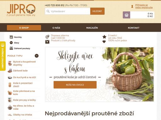 jipro - z proutí pleteme vaše sny. nabízíme široký výběr klasických ručně tvořených proutěných košů, košíku i pletení proutěného zboží na mírů.