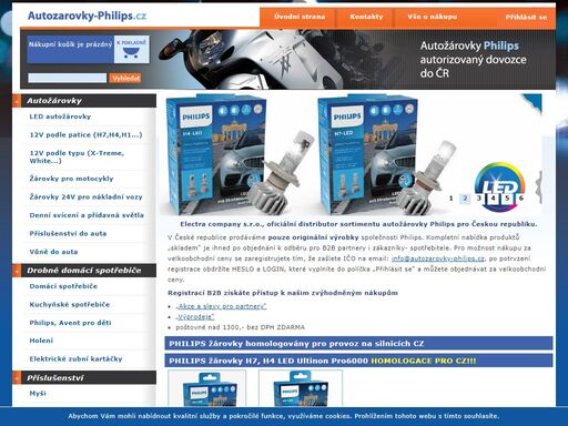 e-shop autožárovky-philips na trhu od roku 2007, od roku 2013 s b2b systémem electra company s.r.o. xenony, autožárovky, lighting, baterie, svítilny a další.