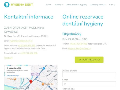 kontakt na dentální hygienu veselí nad moravou. email, telefon, web, adresa, ičo.
