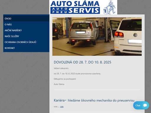 firma auto sláma se zabývá auto a pneu servisem vozů všech značek. vedle klasické servisní činnosti se specializujeme na údržbu automatických převodovek, včetně průplachu a výměny oleje. nabízíme také čištění filtrů pevných částic (dpf filtry).