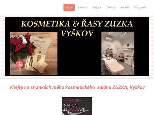 profesionální kosmetické služby včetně prodlužování řas metodou řasa na řasu a mokrá pedikúra s možností peelingu, zábalu a parafínového zábalu. 