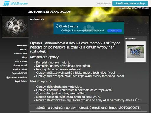 opravy jednoválcových a dvouválcových motocyklů.