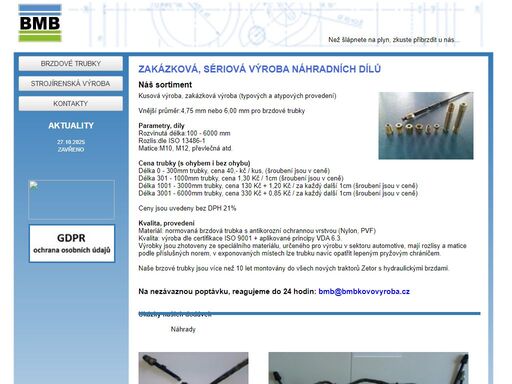 výroba brzdových trubek, strojírenská výroba, brzdy z vysočiny, náhradní díly, havlíčkův brod, výroba trubek brzd, náhradní díly veteráni, brzdy na škodovku, brzdy na avie, brzdy na traktory, zetor výrobce brzdových náhradních dílů