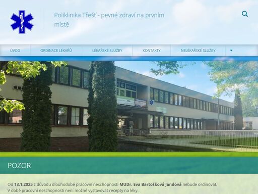 na naší poliklinice naleznete erudovaný zdravotnický personál s letitou praxí a vstřícným přístupem ke klientům. veškerá pracoviště jsou vybavena nejmodernějším technickým vybavením k zajištění co největšího komfortu. všechna vyšetření probíhají v klidném a přátelském prostředí s ohledem na individuální potřeby a soukromí pacientů. pravidelné preventivní prohlídky a očkování vám pomohou zajistit pevné zdraví a spokojenost, což je naším hlavním cílem.

více zde: https://www.poliklinika-trest.cz/