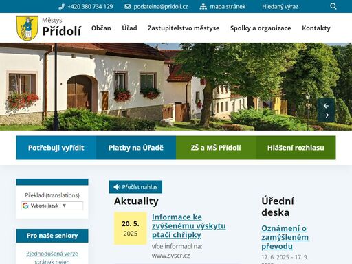 oficiální stránky městyse přídolí