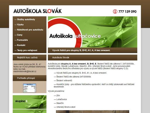 autoškola v luhačovicích pro skupiny a, a bez omezení, b, b+e, e, školení řidičů dle zákona č. 247/2000sb., kondiční jízdy, slovák luhačovice, zlín, slavičín