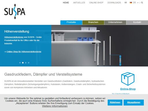 suspa ist hersteller von gasdruckfedern, dämpfern, hubsäulen, verstellsystemen, kolbenstangen, sowie von komplexen antrieben und aktuatoren.