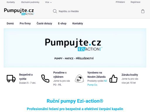 homepage. ruční pumpy ezi-action®
profesionální řešení pro bezpečné a efektivní čerpání kapalin
 pumpujte bez plýtvání.  pumpujte bez obav.  pumpujte bezpečněji.
již více než 10 let přinášíme na český a slovenský trh špičkové ruční pumpy ezi-action® od new-zealand pump company, které spolehlivě fungují ve více než…