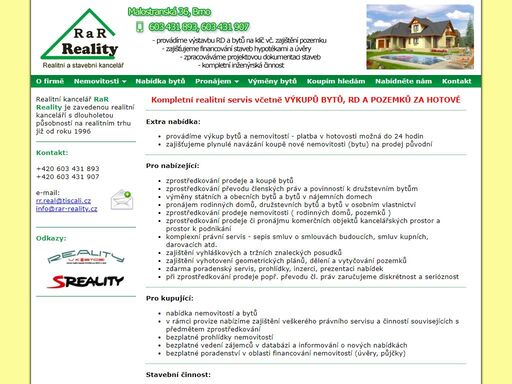  reality brno - realitní kancelář rar reality je zavedenou realitní kanceláří s dlouholetou působností na realitním trhu a to již od roku 1996  