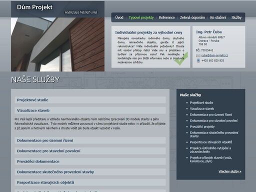 stavebně projekční činnost v oboru pozemních staveb a technického zařízení budov. projekty novostaveb i rekonstrukcí, projektové studie, dokumentace pro stavební povolení, realizační projekty.