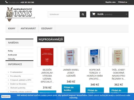 nakladatelství ossis – václav šedivý vydává odbornou literaturu, zaměřenou na technologii masa a chemii potravin, a tématické slovníky. v e-shopu prodávám též antikvární odborné knihy a řeznicko-uzenářské odznaky.