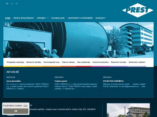 prest přerov - česká strojírenská firma, výroba a montáž technologických zařízení pro průmysl chemický, energetický, potravinářský, farmaceutický, ...