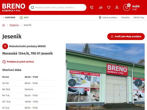 navštivte prodejnu breno v jeseníku! vyzvedněte si zboží z e-shopu a prohlédněte si široký výběr podlah: koberce, pvc / lino a vinyl.