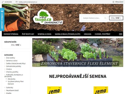 internetový prodejce semen, hnojiv, postřiků a sazenic stromů a keřů, u kterých se snažíme vybírat kvalitní výpěstky českých výrobců. zákazníkům poradí odborný personál z oboru.