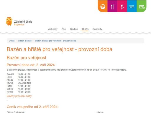 bazén a hřiště pro veřejnost - provozní doba,