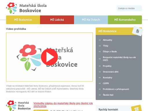 vítejte na stránkách mateřské školy boskovice, příspěvková organizace, kterou tvoří tři odloučená pracoviště - mš lidická, mš na dolech a mš komenského.
