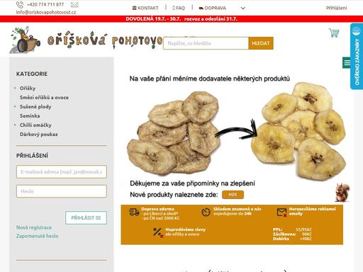ořechy - sušené plody - chilli omáčky
e-shop s rozvozem po liberci zdarma*