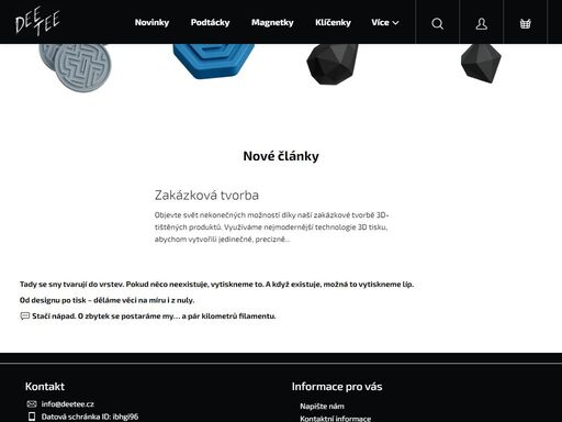 homepage.  
tady se sny tvarují do vrstev. pokud něco neexistuje, vytiskneme to. a když existuje, možná to vytiskneme líp.
od designu po tisk – děláme věci na míru i z nuly.
?? stačí nápad. o zbytek se postaráme my… a pár kilometrů filamentu.
 