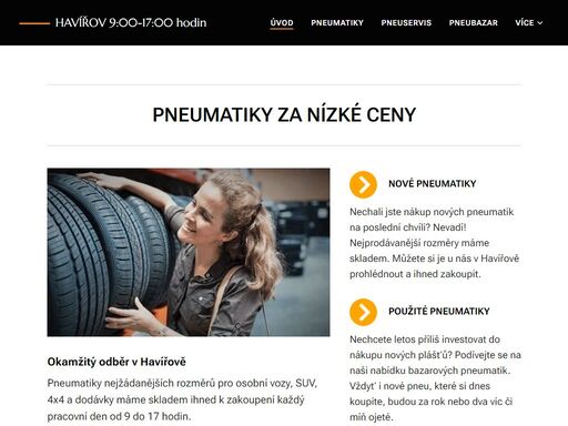 prodáváme nové i použité pneu pro osobní vozy, suv, 4x4 a dodávky. letní, zimní a celoroční pneumatiky si můžete okamžitě zakoupit na pobočce v havířově.