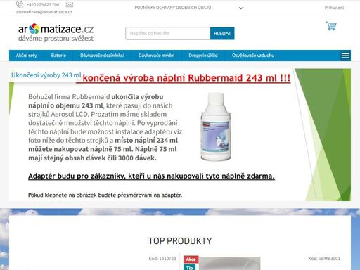 vítejte. vítejte v našem internetovém obchodě aromatizace.cz. pokud máte zájem o naše výrobky a je pro vás počáteční investice nákladná nabízíme možnost pronájmu či individuální nabídky. v případě zájmu nás neváhejte kontaktovat rádi vám poradíme s výběrem.
katalog zboží rubbermaid si můžete prohlédnout zde: katalog…