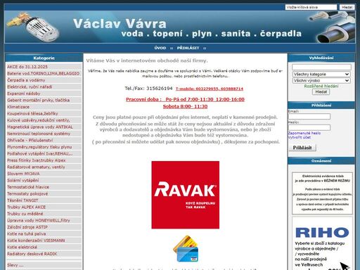 e-shop văˇclav văˇvra - vodăˇrny,vsestudy,cerpadla,radiatory,ventily,dab,dakon