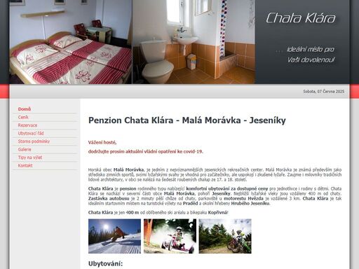 ubytování v penzionu chata klára v obci malá morávka,  pohoří hrubý jeseník.