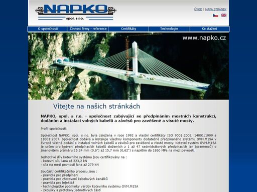 napko spol. s r.o. - kotevní systém pro zavěšené a visuté mosty, rekonstrukce a výstavba mostů, mostní závěsy.