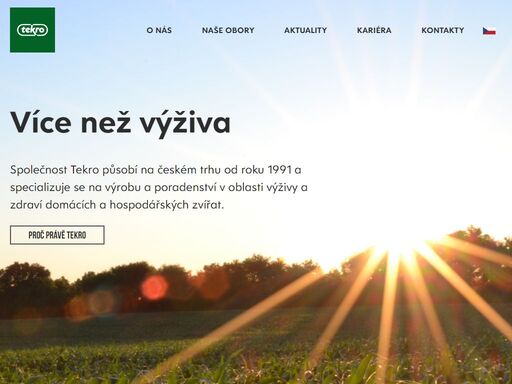společnost tekro působí na českém trhu od roku 1991 a specializuje se na výrobu a poradenství v oblasti výživy a chovu domácích a hospodářských zvířat.