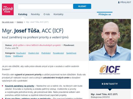 kouč zaměřený na profesní priority a vedení týmů — pomoc s vyjasněním pracovních priorit a udržením pozornosti na tom důležitém. provázení při nalézání nových cest a zdrojů k uskutečnění trvalých změn a dosažení vytyčených cílů v podnikání. kurzy pro firmy, veřejnou správu, neziskovky. přes 10 let praxe.