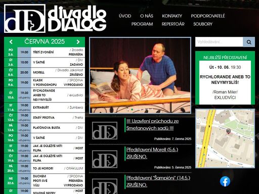 oficiální internetové stránky divadla dialog plzeň. zde najdete nejen program divadla dialog, ale i odkazy na jednotlivé soubory, které zde účinkují. včetně jejich stávajících i minulých inscenací