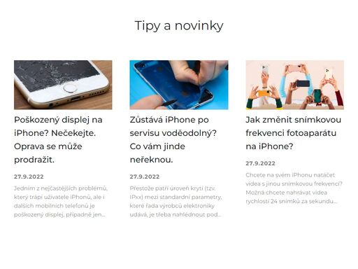 poskytujeme rychlý a profesionální servis produktů apple zahrnující obsáhlou nabídku příslušenství a milou obsluhu. opravíme váš rozbitý iphone, ipad, macbook, applewatch a to vše za použití originálních dílů a v bezkonkurenčním čase.