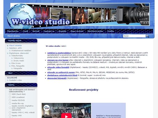 w-video studio provádí natáčení a zpracování audiovizuálních záznamů v sd i hd rozlišení, digitalizace formátů včetně celuloidových filmu 8 mm. skenování kinofilmů, diapozitivů, svitkových filmů a fotografií.